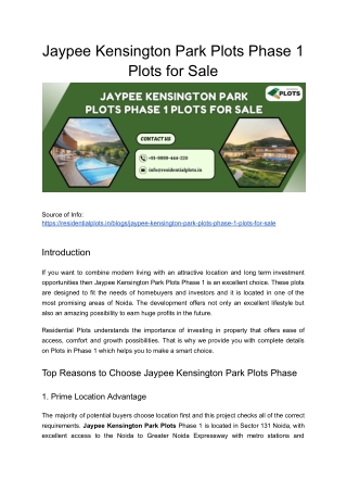 Jaypee Kensington Park Plots Phase 1 Plots for Sale