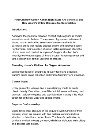 Find Out How Cotton Kaftan Night Suits Are Beneficial and How Jisora's Online Dr