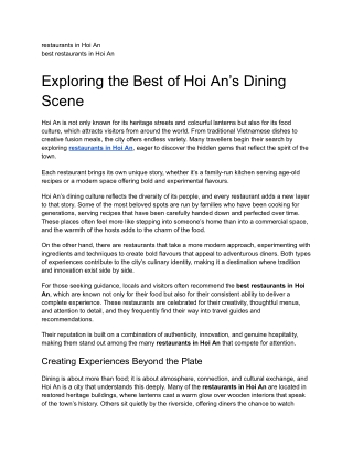 Exploring the Best of Hoi An’s Dining Scene