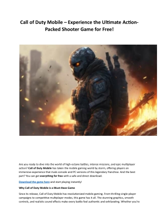 Call of Duty Mobile – Experience the Ultimate Action-Packed Shooter Game for Free!