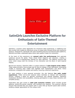 SatinGirls Launches Exclusive Platform for Enthusiasts of Satin-Themed Entertainment