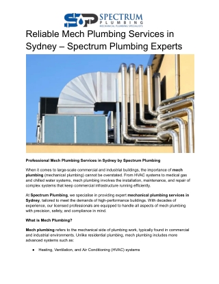 Reliable Mech Plumbing Services in Sydney – Spectrum Plumbing Experts