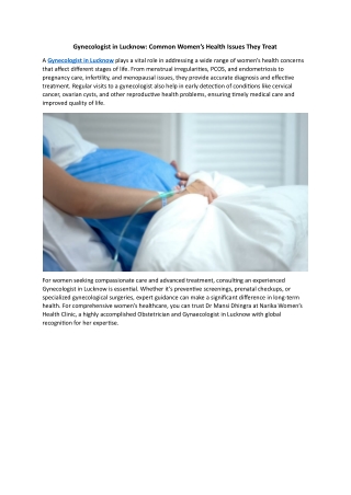 Gynecologist in Lucknow Common Women’s Health Issues They Treat