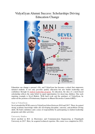 VidyaGyan Alumni Success -Scholarships Driving Education Change