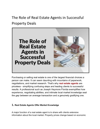 Role of Real Estate Agents in Property Deals