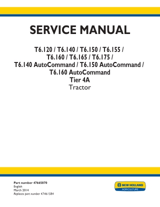 New Holland T6.160 AutoCommand Tractor Service Repair Manual Instant Download North America F4DFE413AA