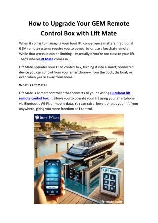 Upgrade Your GEM Boat Lift with Lift Mate | Smart Remote Control