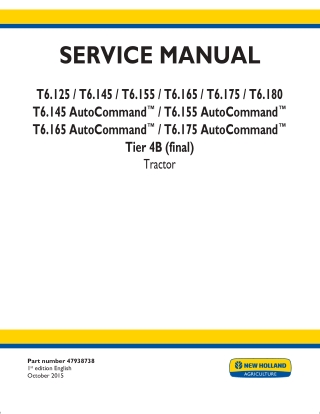 New Holland T6.165 AutoCommand™ Tier 4B (final) Tractor Service Repair Manual Instant Download 2