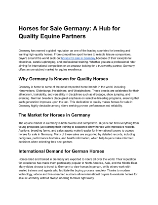Horses for Sale Germany_ A Hub for Quality Equine Partners