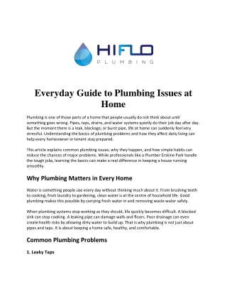 Everyday Guide to Plumbing Issues at Home