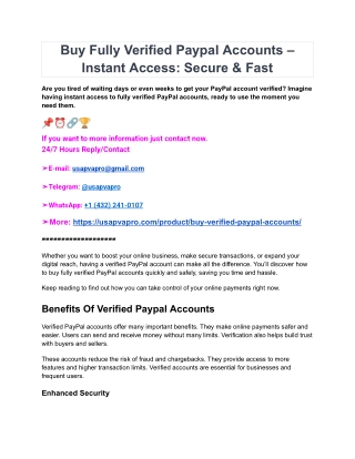Buy Fully Verified Paypal Accounts – Instant Access_ Secure & Fast