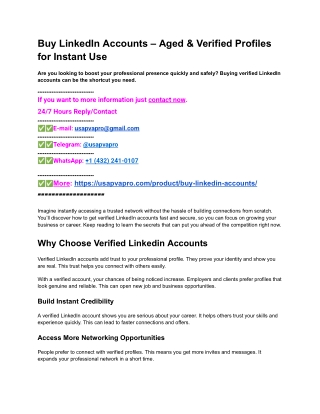 Buy LinkedIn Accounts – Aged & Verified Profiles for Instant Use