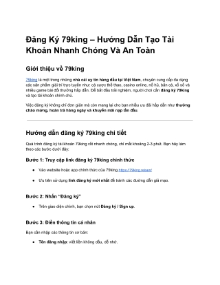 Đăng Ký 79king – Hướng Dẫn Tạo Tài Khoản Nhanh Chóng Và An Toàn