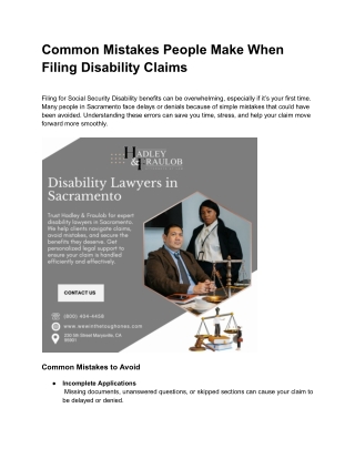 Common Mistakes People Make When Filing Disability Claims in Sacramento