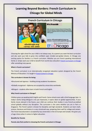 French Curriculum in Chicago