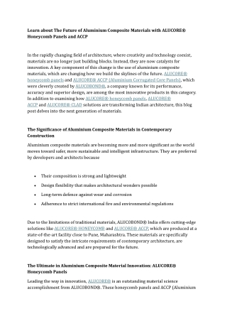 Learn about The Future of Aluminium Composite Materials with ALUCORE® Honeycomb Panels and ACCP