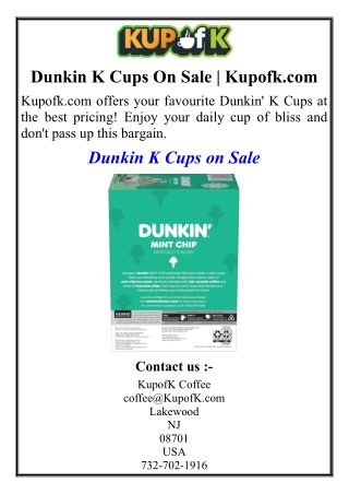Dunkin K Cups On Sale | Kupofk.com