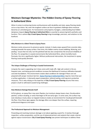 Moisture Damage Mysteries - The Hidden Enemy of Epoxy Flooring in Sutherland Shire