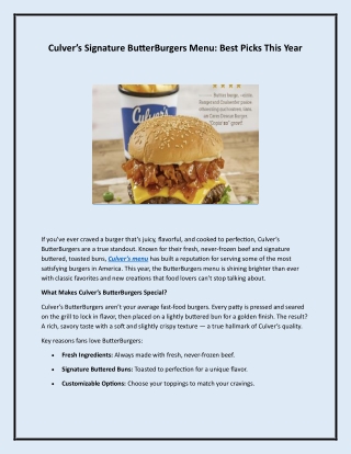 Culver’s Signature ButterBurgers Menu: Best Picks This Year