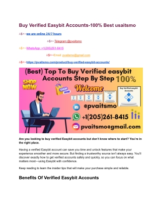 Buy Verified Easybit Accounts-100% Best usaitsmo