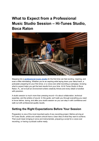 What to Expect from a Professional Music Studio Session – Hi-Tunes Studio, Boca Raton