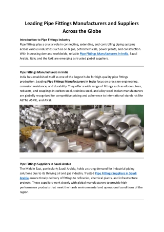 Leading Pipe Fittings Manufacturers and Suppliers Across the Globe