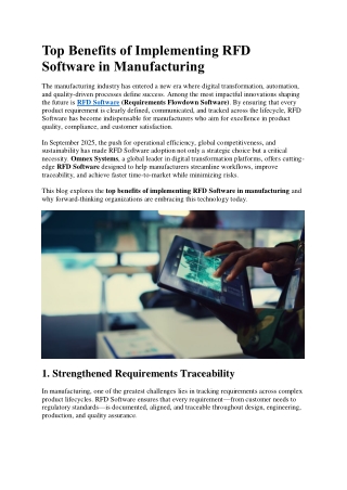 Top Benefits of Implementing RFD Software in Manufacturing