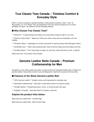 True Classic Tees Canada & Genuine Leather Belts – Premium Style by Beyoustyles