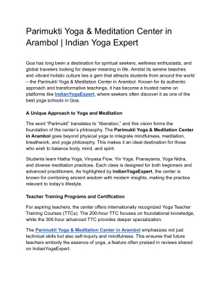 Parimukti Yoga & Meditation Center in Arambol