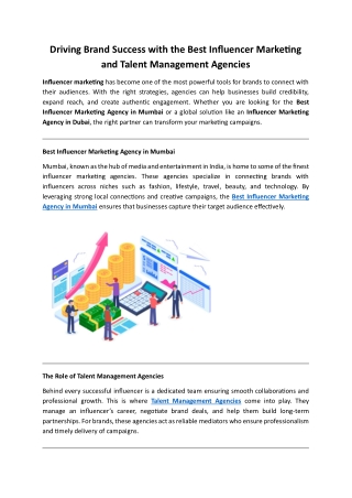 Driving Brand Success with the Best Influencer Marketing and Talent Management Agencies