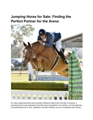 Jumping Horse for Sale_ Finding the Perfect Partner for the Arena (1)