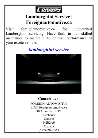 Lamborghini Service | Foreignautomotive.ca