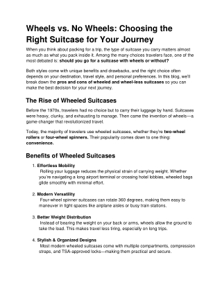 Wheels vs. No Wheels Choosing the Right Suitcase for Your Journey