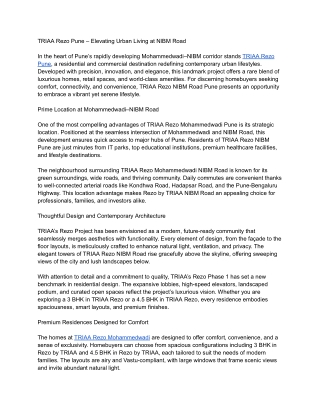 Rezo by TRIAA NIBM Road: Your gateway to a refined lifestyle.