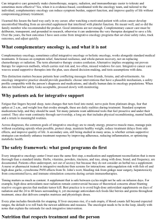 Complementary Oncology: Safely Enhancing Standard Cancer Treatment