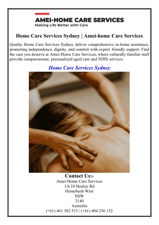 Home Care Services Sydney  Amei-home Care Services