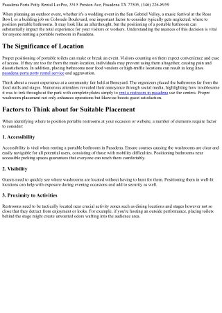 Why Correct Positioning Matters When Renting a Portable Restroom in Pasadena? -