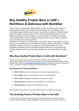 Buy Healthy Protein Bars in UAE _ Nutritious & Delicious with Bombbar