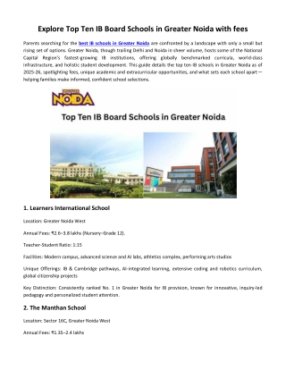 Top Ten IB Board Schools in Greater Noida with Fees