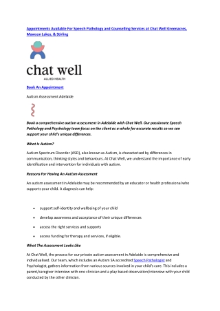 Private Autism Assessment Adelaide - ASD Assessment Adelaide