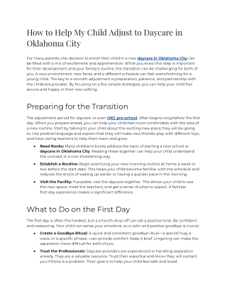 How to Help My Child Adjust to Daycare in Oklahoma City