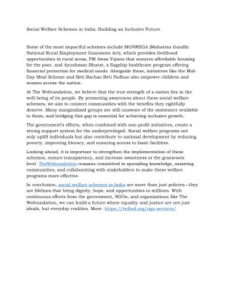 Social Welfare Schemes in India-Building an Inclusive Future