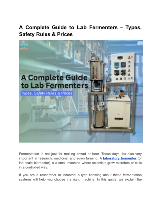 A Complete Guide to Lab Fermenters – Types, Safety Rules & Prices