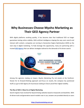 Why Businesses Choose Myoho Marketing as Their GEO Agency Partner