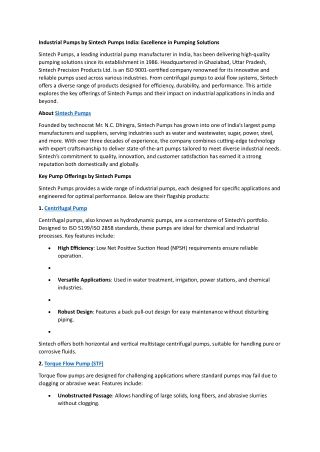 Industrial Pumps by Sintech Pumps India