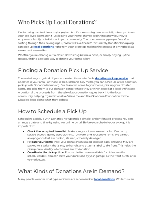 Who Picks Up Local Donations