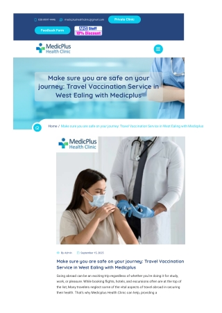 Make sure you are safe on your journey: Travel Vaccination Service in West Ealin