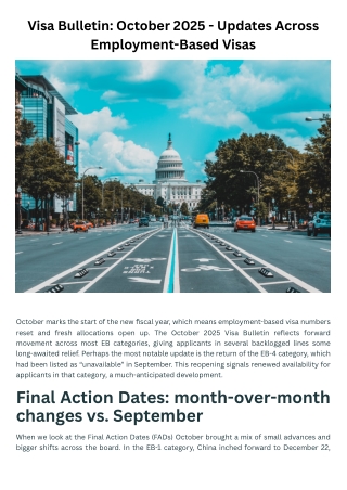 Visa Bulletin October 2025 - Updates Across Employment-Based Visas