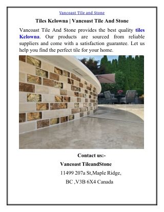 Tiles Kelowna  Vancoast Tile And Stone