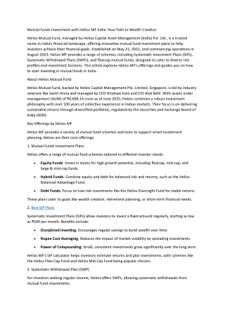 Mutual Funds Investment with Helios MF India